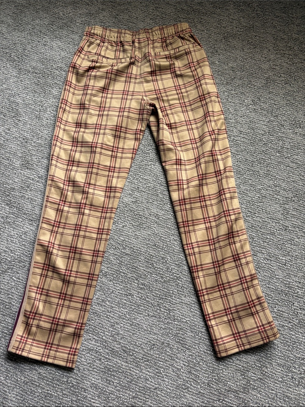 Urban Outfitters Tan Plaid Joggers with White & Burgundy Side Stripes - Picture 4 of 4